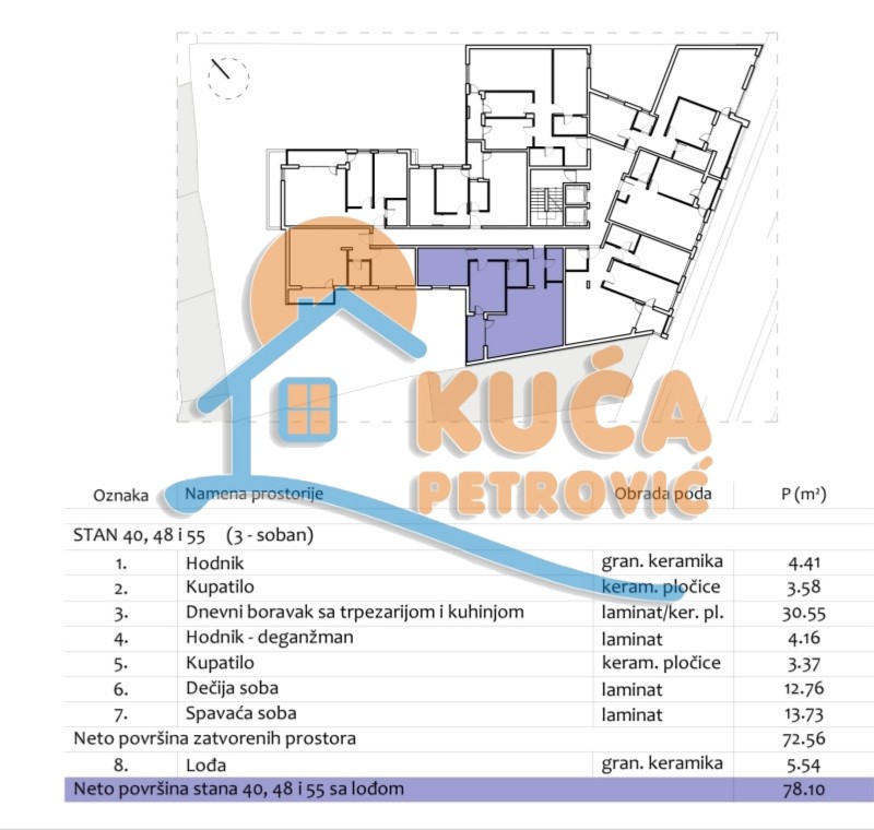 Trosoban stan, 78.1 m2, Centar, Prvomajska ID: p-012981 3