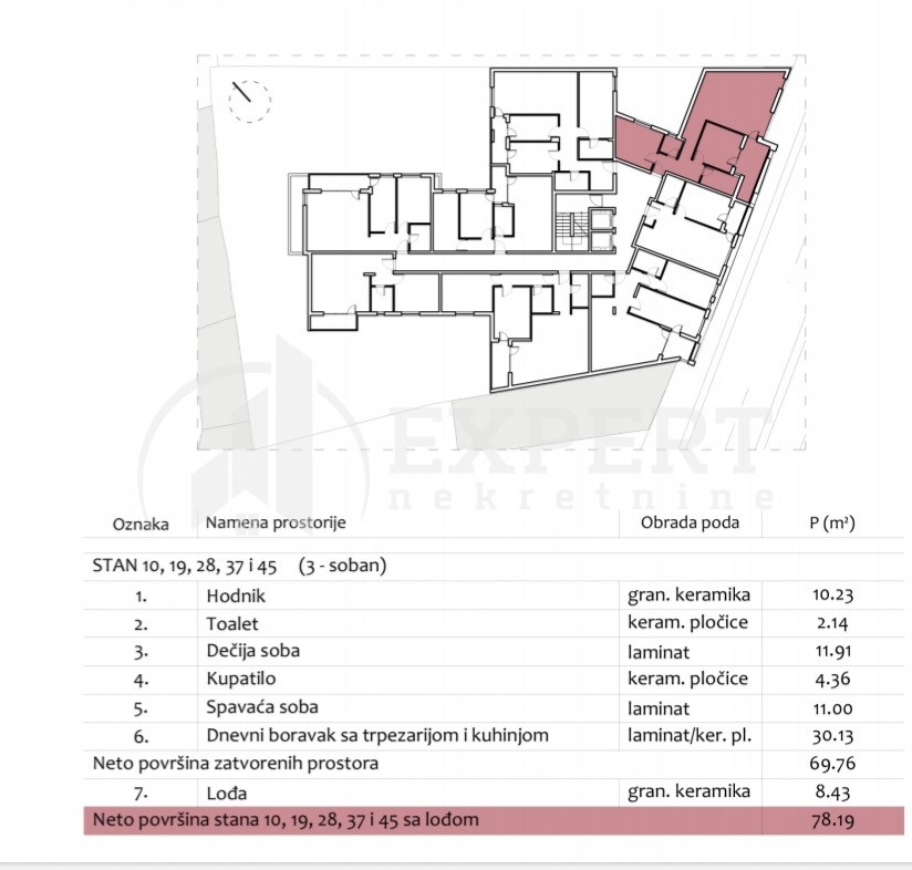Trosoban stan, 78.19 m2, Centar, Prvomajska ID: p-012979 3