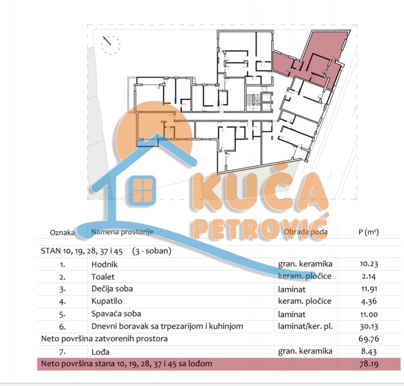 Trosoban stan, 78.19 m2, Centar, Prvomajska ID: p-012979 3