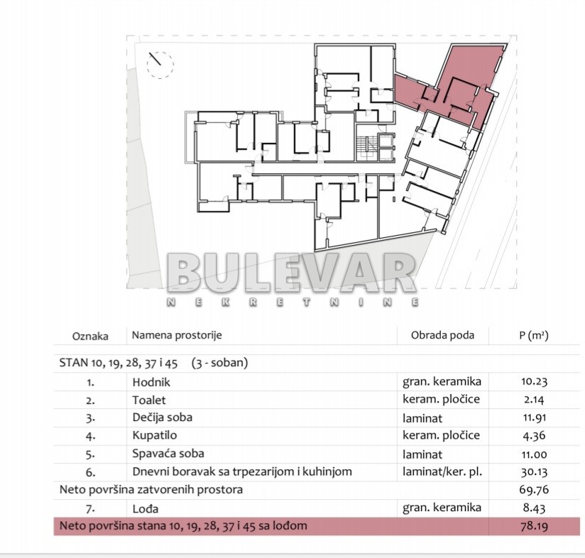 Trosoban stan, 78.19 m2, Centar, Prvomajska ID: p-012979 3