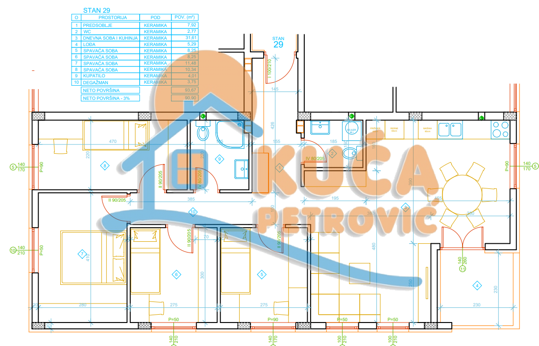 četvorosoban stan, 90.9 m2, Palilula, Zetska ID: p-012997 7