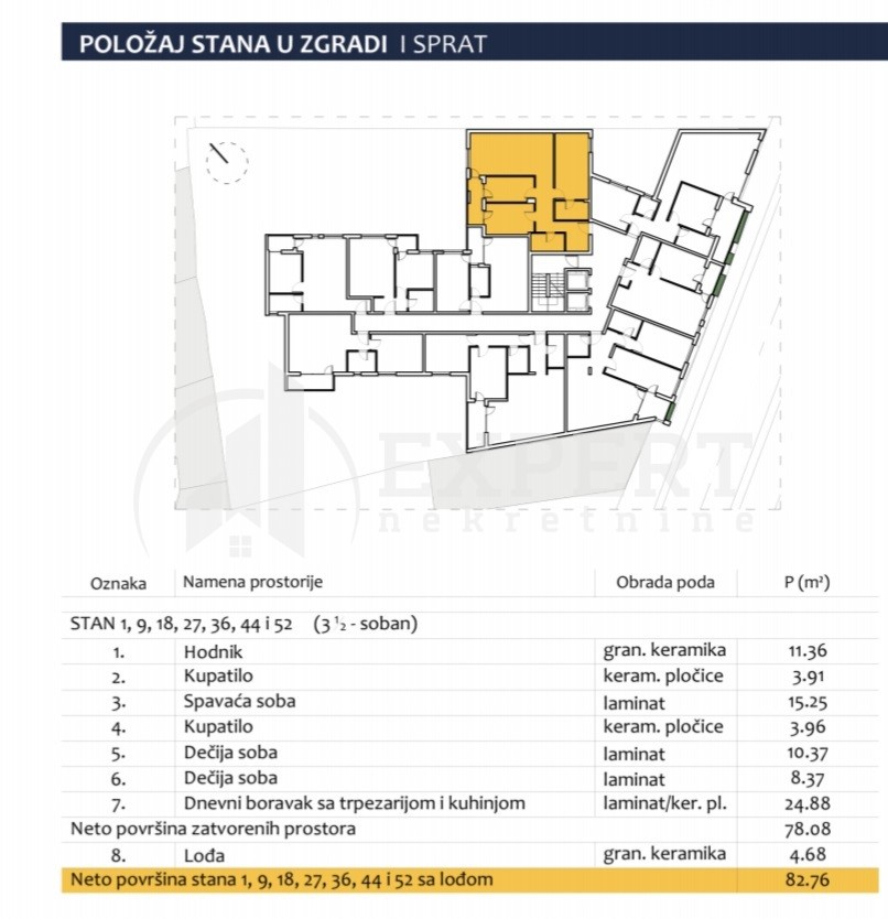 Trosoban stan, 82.76 m2, Centar, Prvomajska ID: p-012971 3