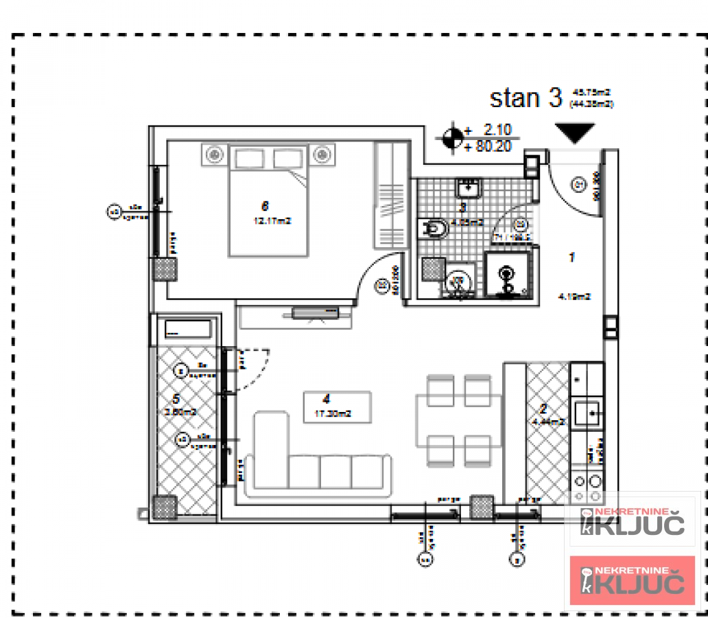 TELEP, 44 m2, Dvosoban sa pdv 1