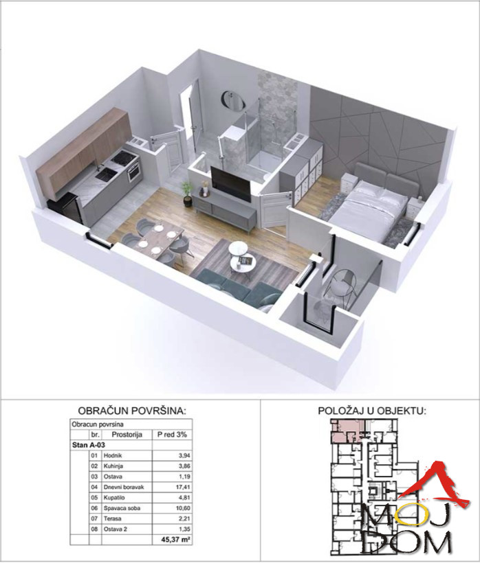 Stan,NOVI SAD,PODBARA,kv: 45, € 152950, ID: 1029855 1