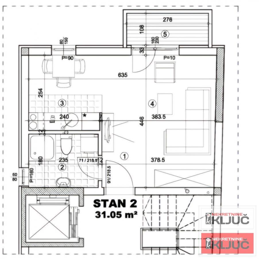 SOCIJALNO, 31m2, Jednosoban sa pdv 1