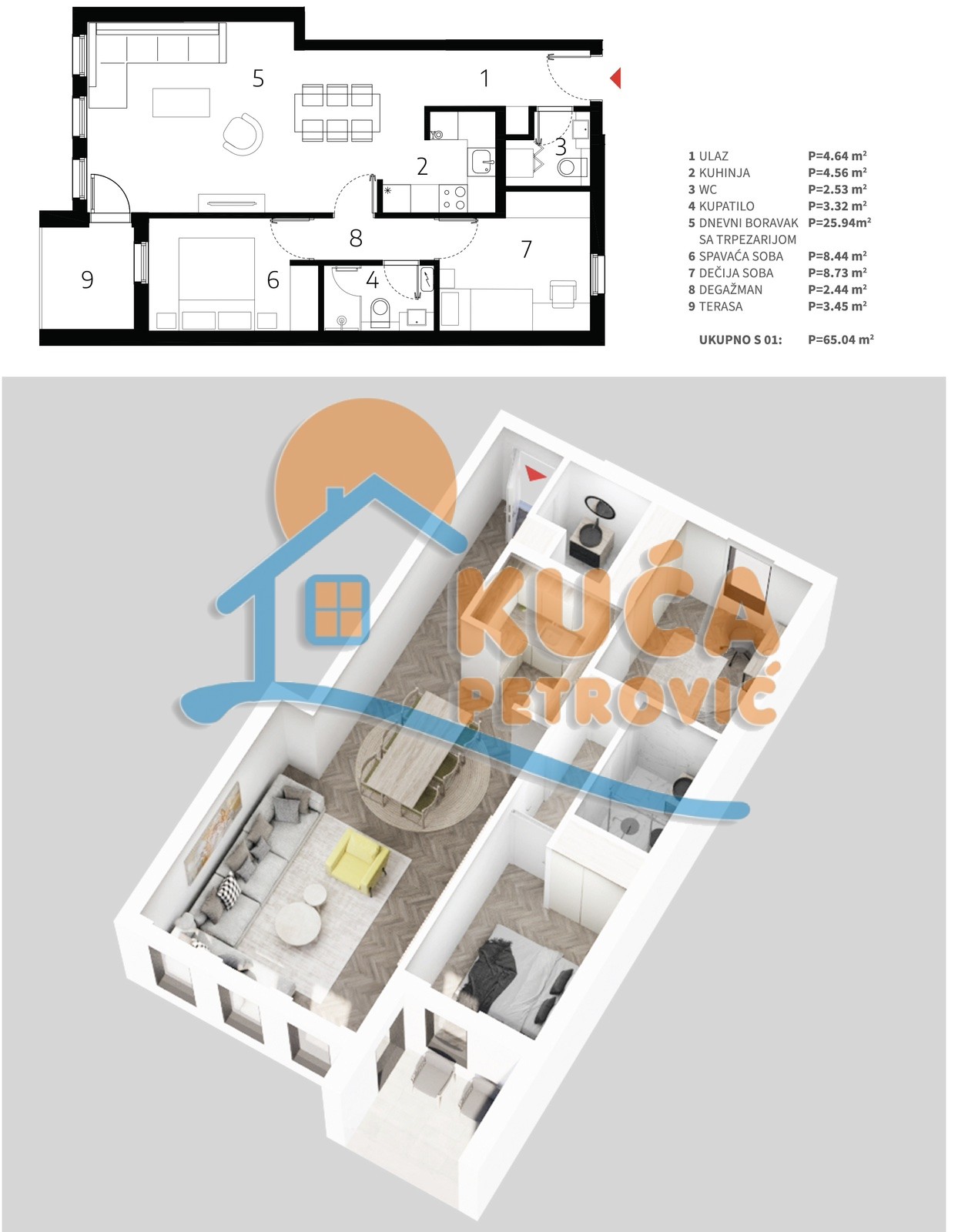 Dvosoban stan, 65.04 m2, Palilula, Mokranjčeva ID: p-013520 4