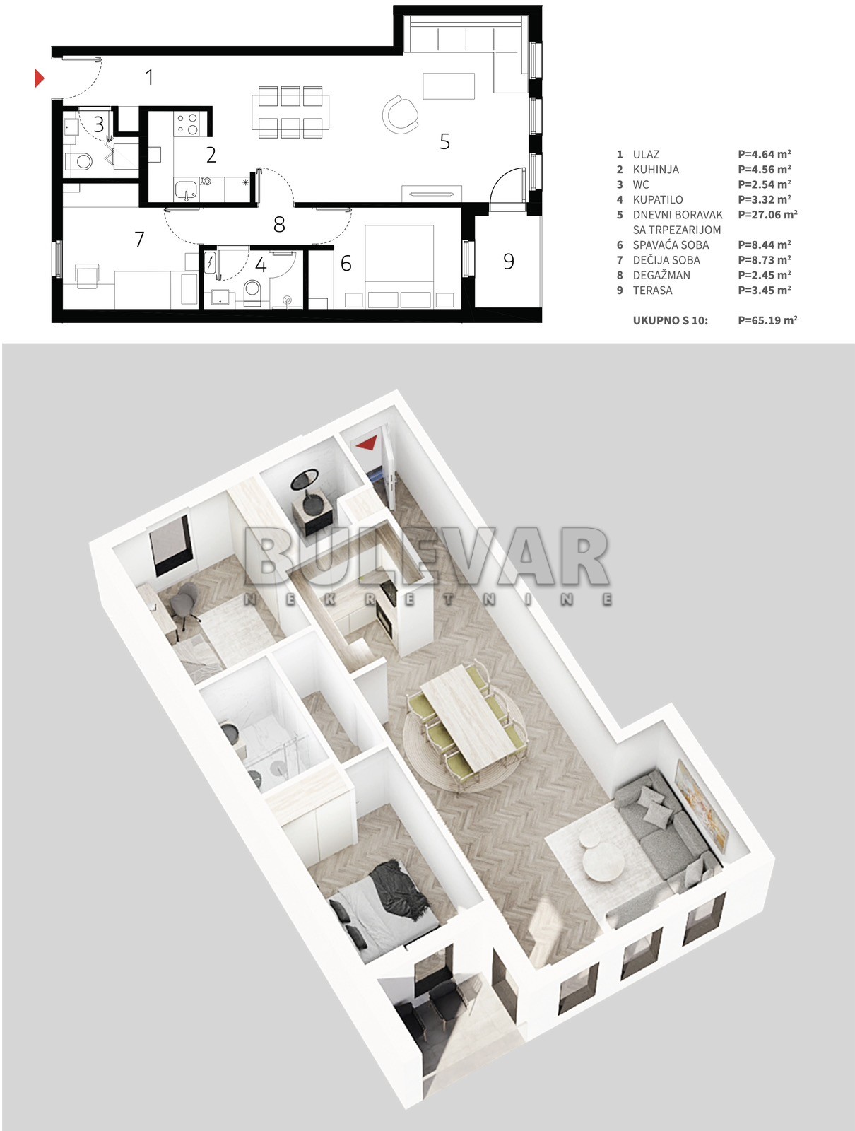 Dvosoban stan, 65.19 m2, Palilula, Mokranjčeva ID: p-013534 4