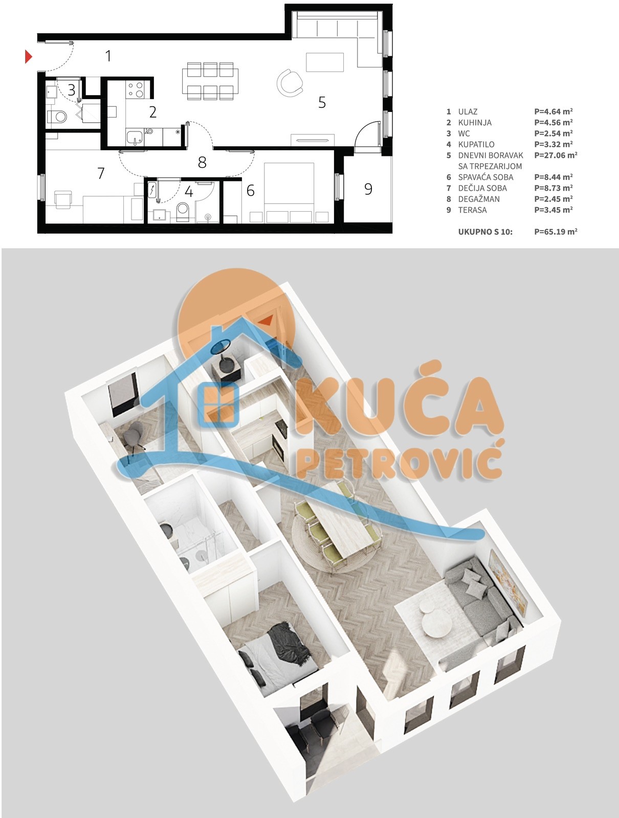Dvosoban stan, 65.19 m2, Palilula, Mokranjčeva ID: p-013534 4