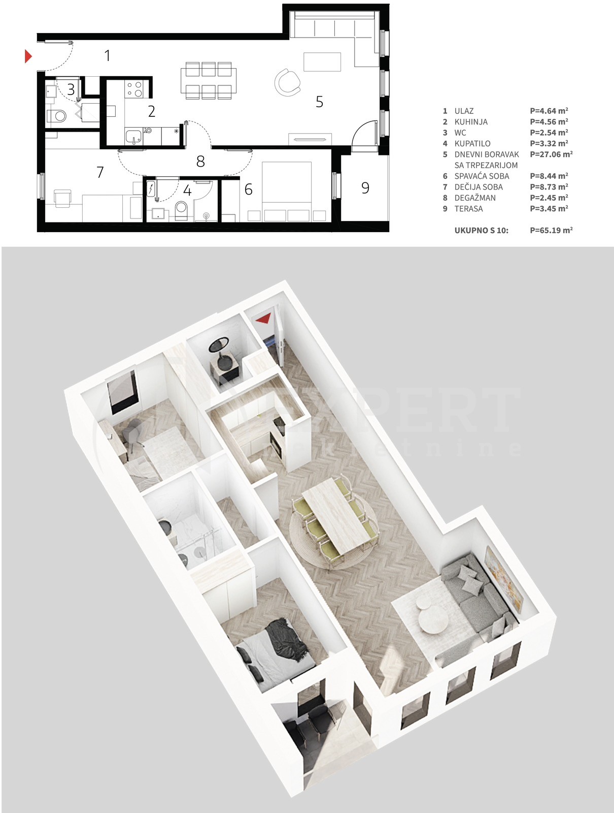Dvosoban stan, 65.19 m2, Palilula, Mokranjčeva ID: p-013534 4
