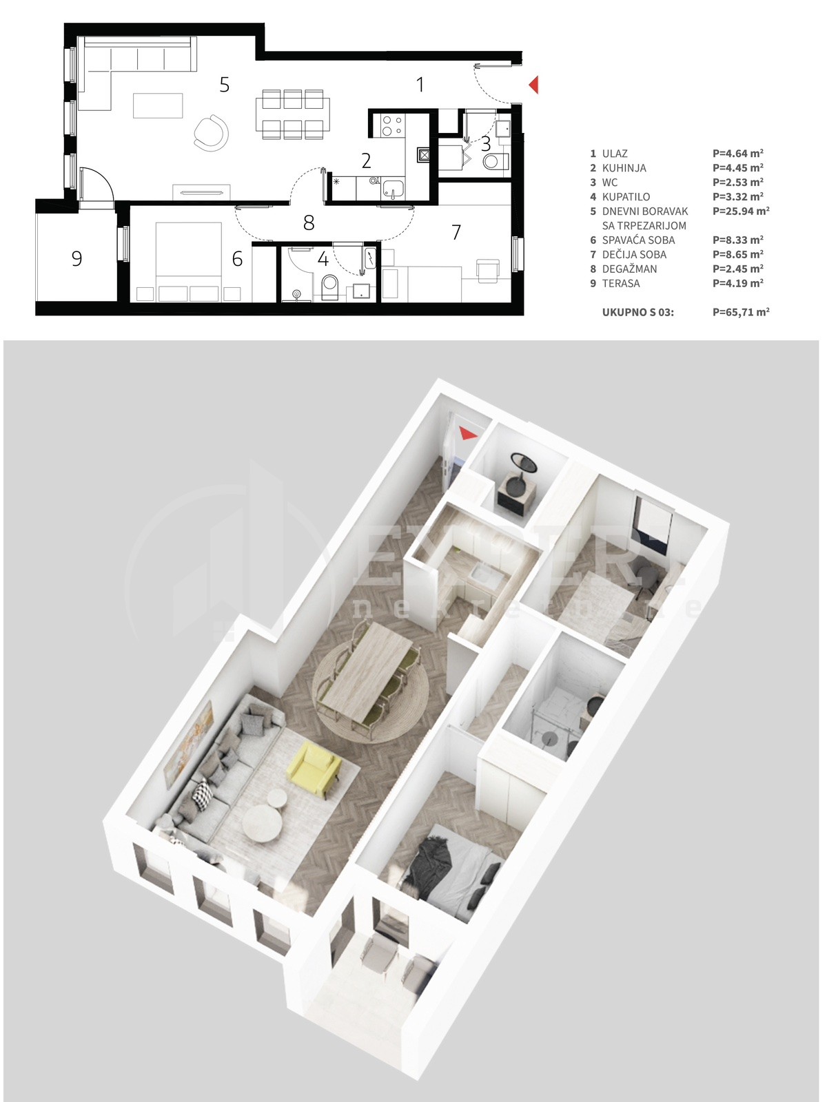 Dvosoban stan, 65.71 m2, Palilula, Mokranjčeva ID: p-013522 4