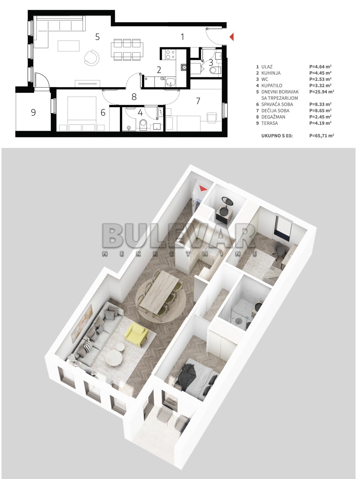 Dvosoban stan, 65.71 m2, Palilula, Mokranjčeva ID: p-013522 4