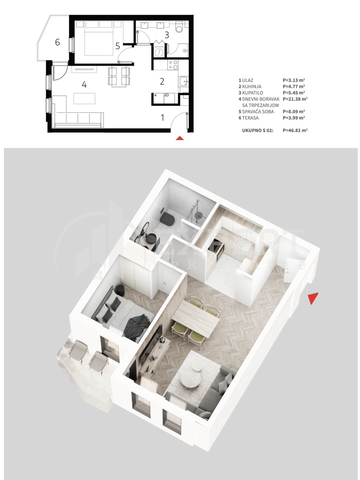 Jednosoban stan, 46.82 m2, Palilula, Mokranjčeva ID: p-013521 4