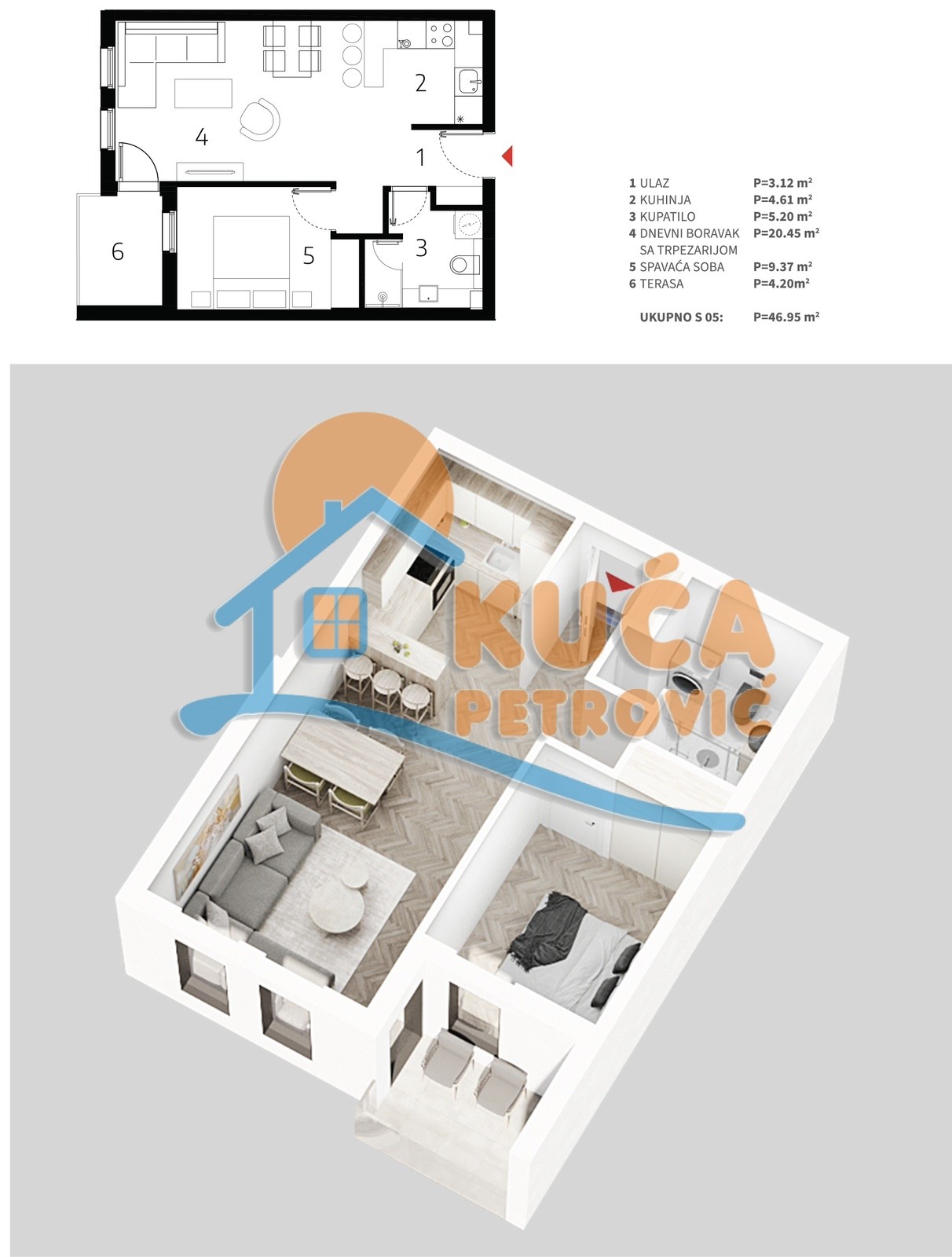 Jednosoban stan, 46.95 m2, Palilula, Mokranjčeva ID: p-013525 4