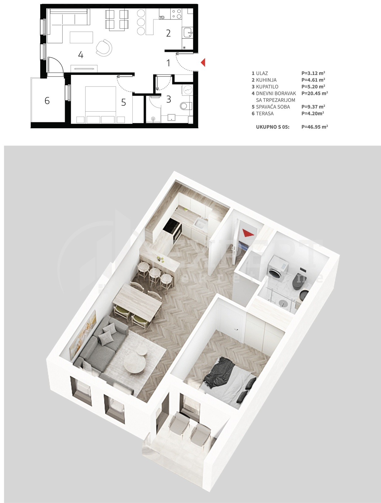 Jednosoban stan, 46.95 m2, Palilula, Mokranjčeva ID: p-013525 4