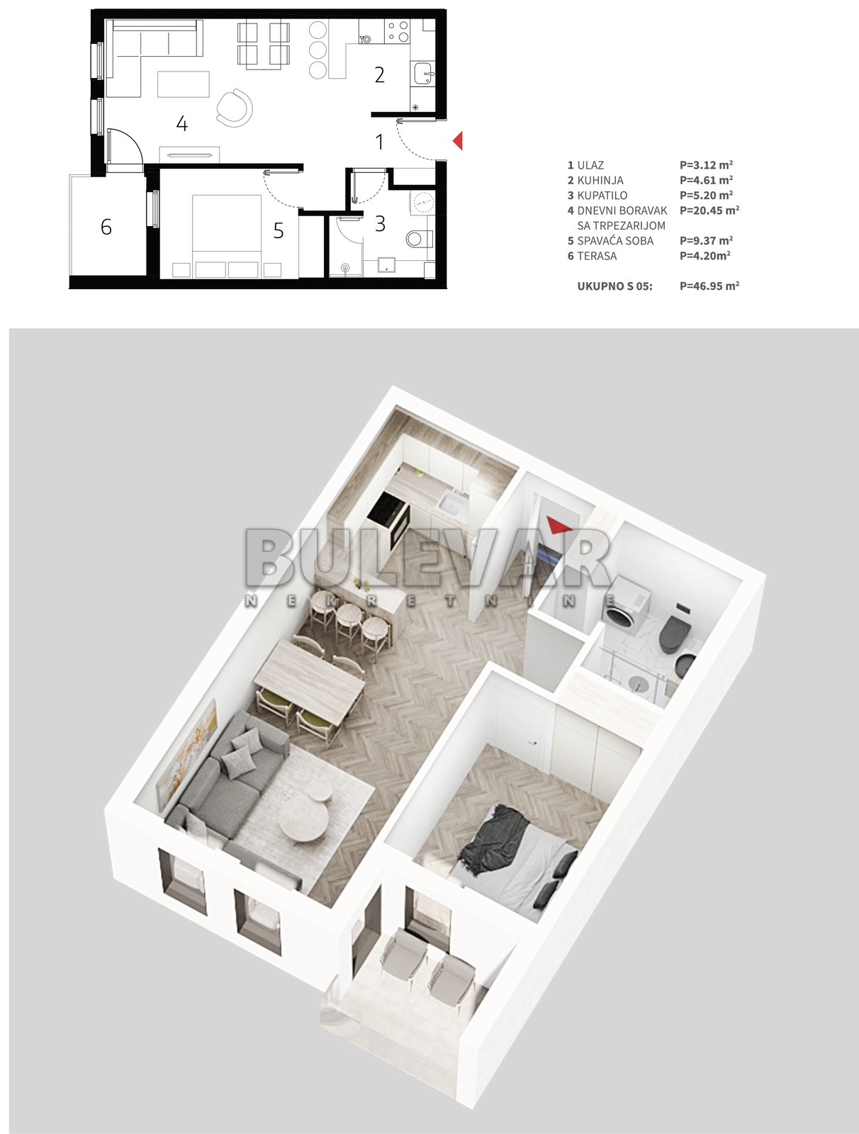Jednosoban stan, 46.95 m2, Palilula, Mokranjčeva ID: p-013525 4