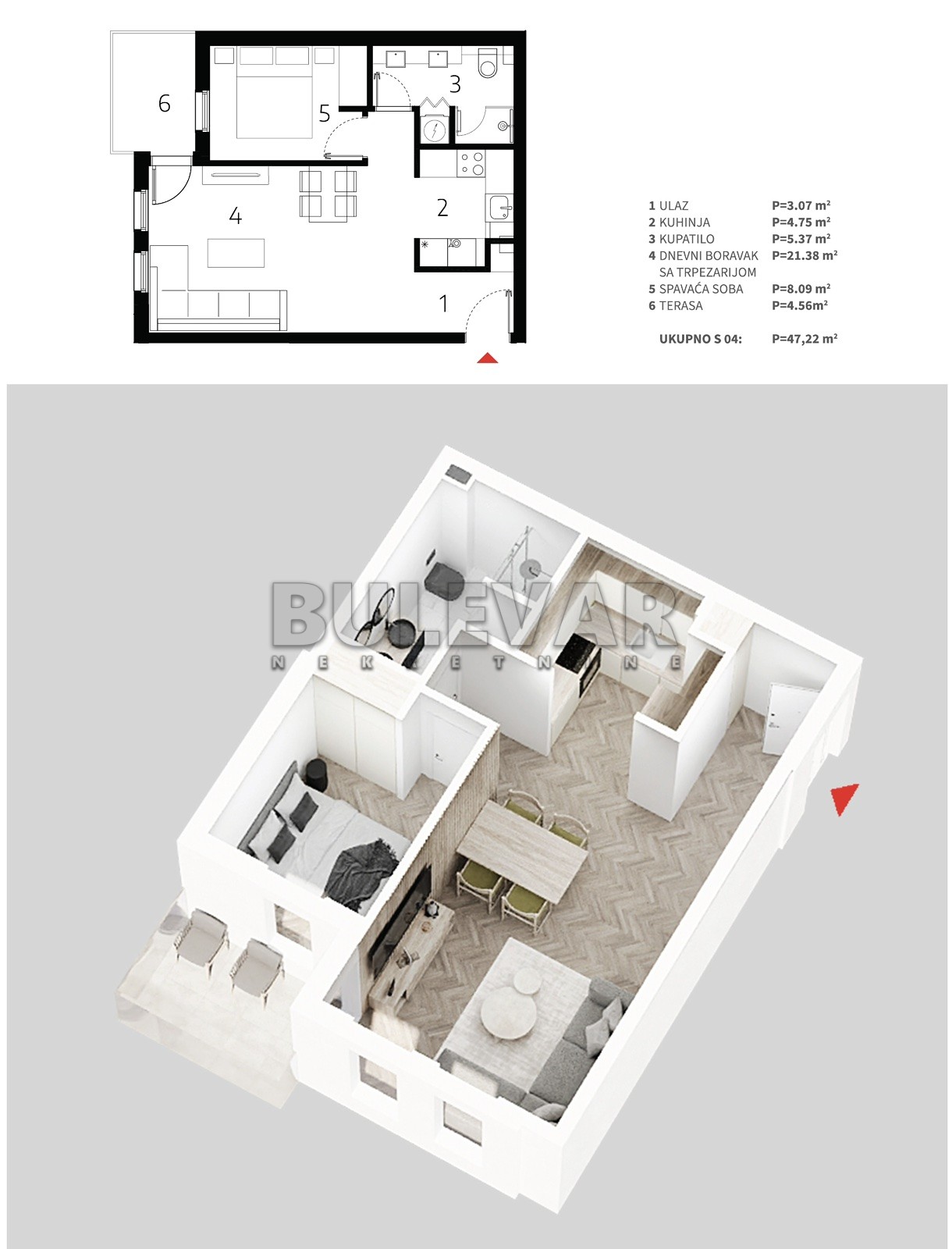 Jednosoban stan, 47.22 m2, Palilula, Mokranjčeva ID: p-013523 4