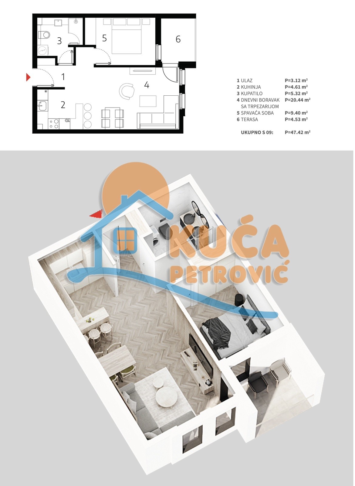 Jednosoban stan, 47.42 m2, Palilula, Mokranjčeva ID: p-013528 4
