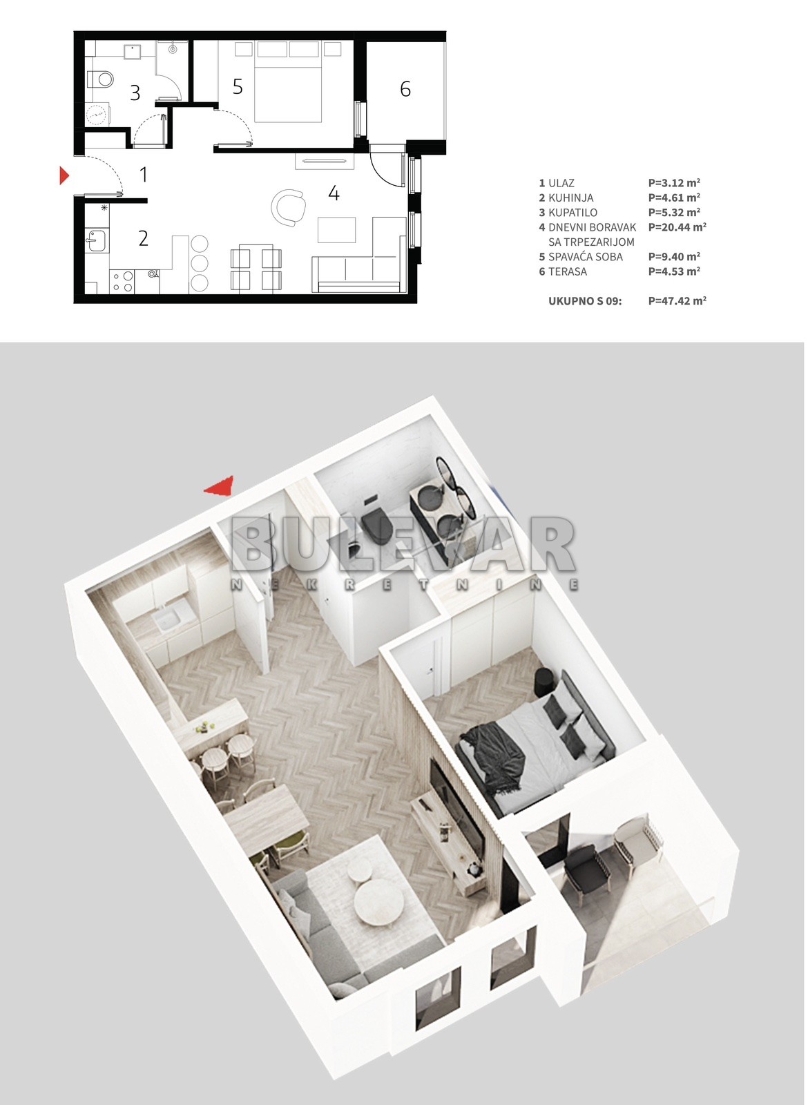 Jednosoban stan, 47.42 m2, Palilula, Mokranjčeva ID: p-013528 4