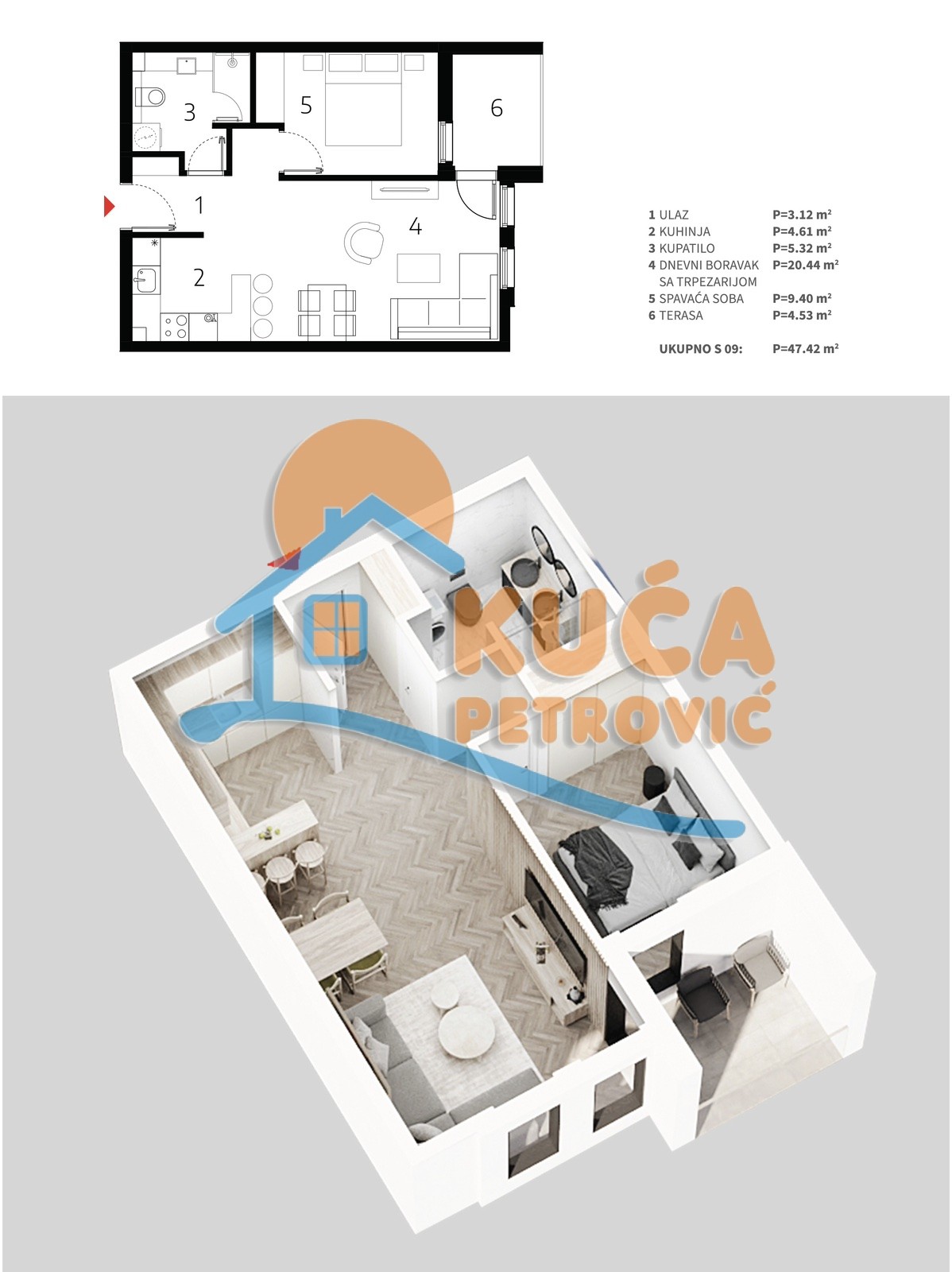 Jednosoban stan, 47.42 m2, Palilula, Mokranjčeva ID: p-013529 4