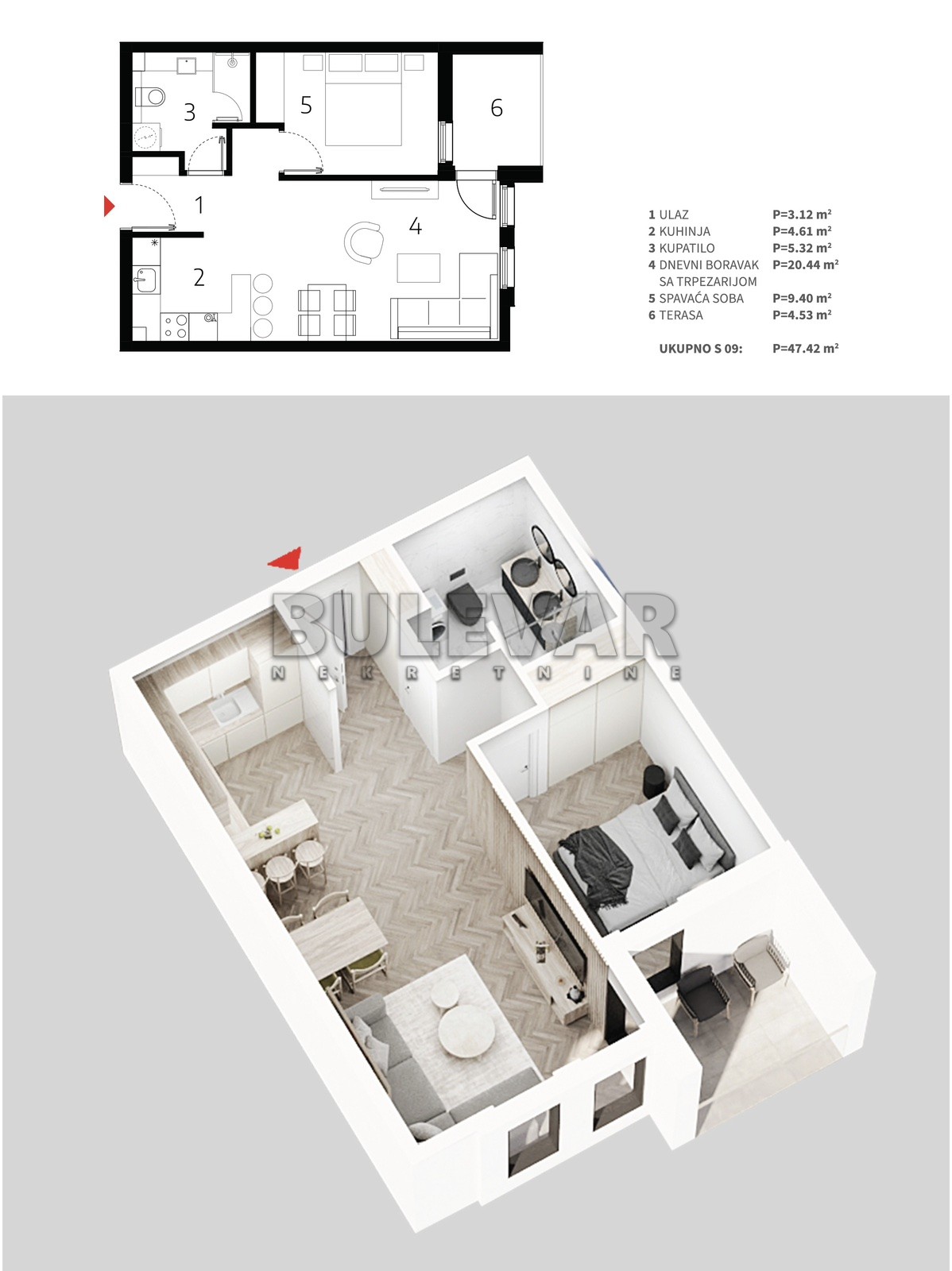 Jednosoban stan, 47.42 m2, Palilula, Mokranjčeva ID: p-013529 4