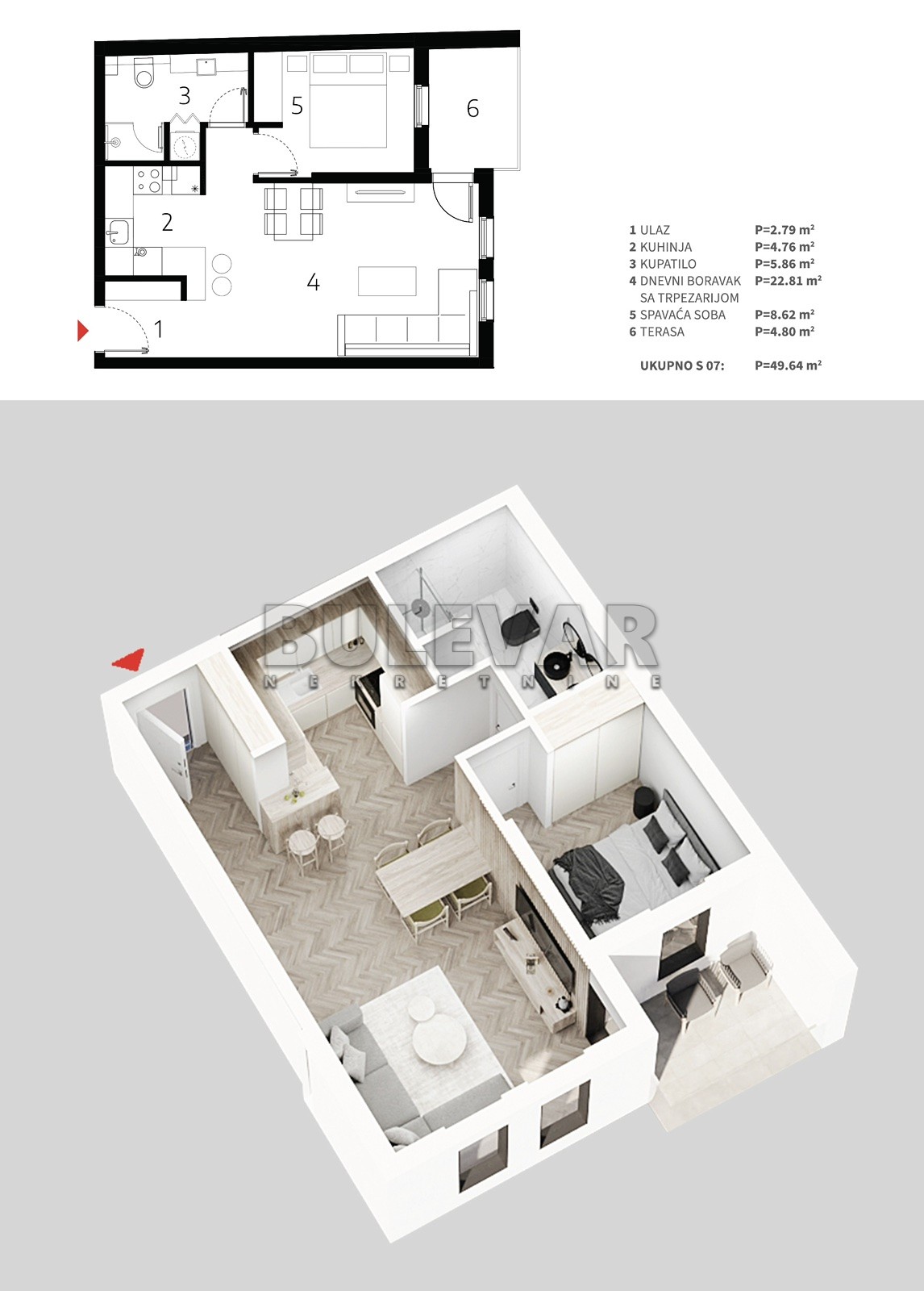 Jednosoban stan, 49.64 m2, Palilula, Mokranjčeva ID: p-013527 4
