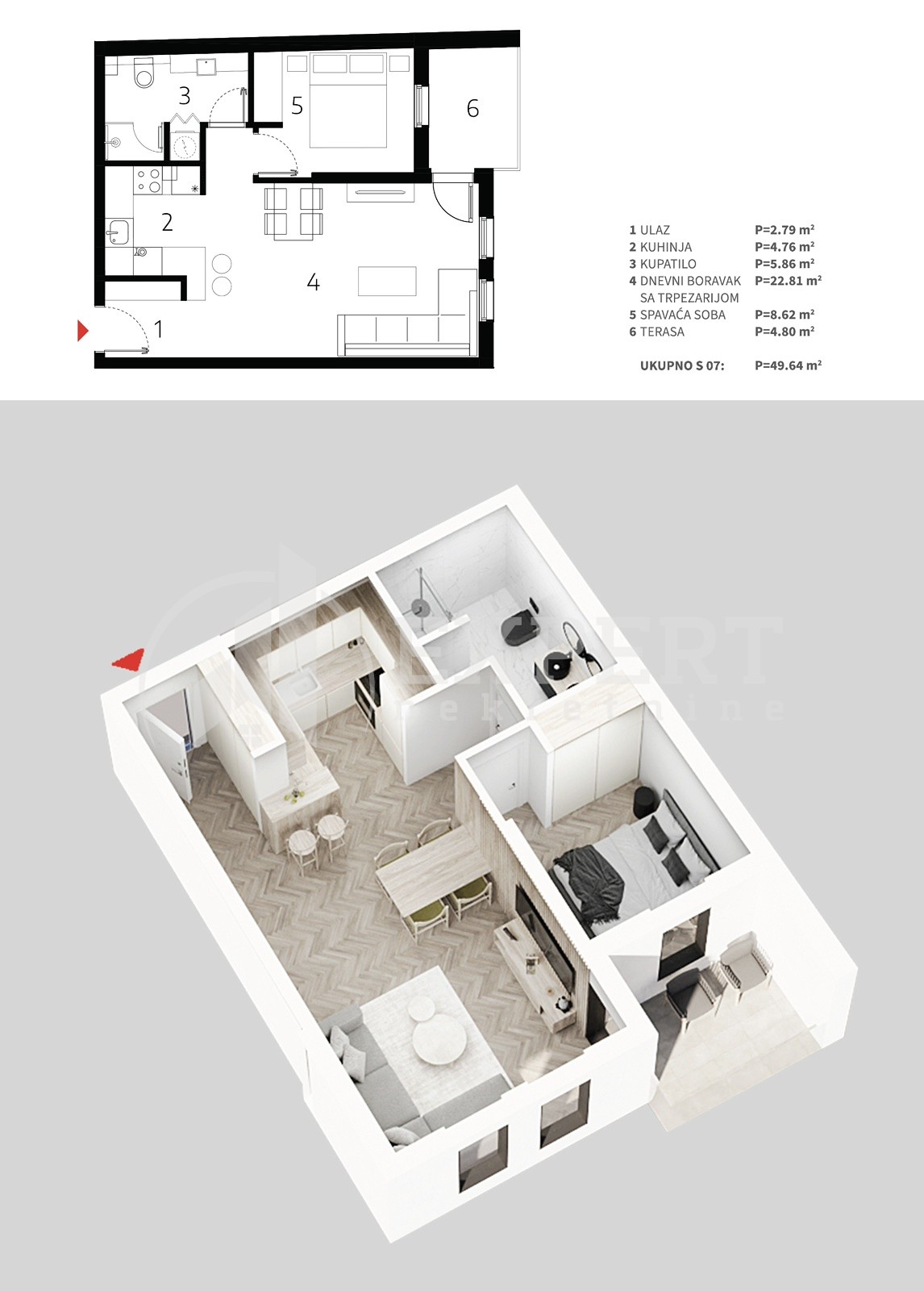 Jednosoban stan, 49.64 m2, Palilula, Mokranjčeva ID: p-013527 4
