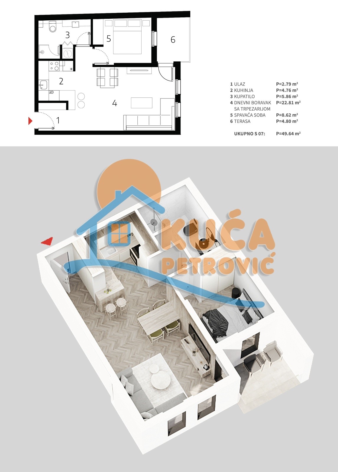 Jednosoban stan, 49.64 m2, Palilula, Mokranjčeva ID: p-013527 4