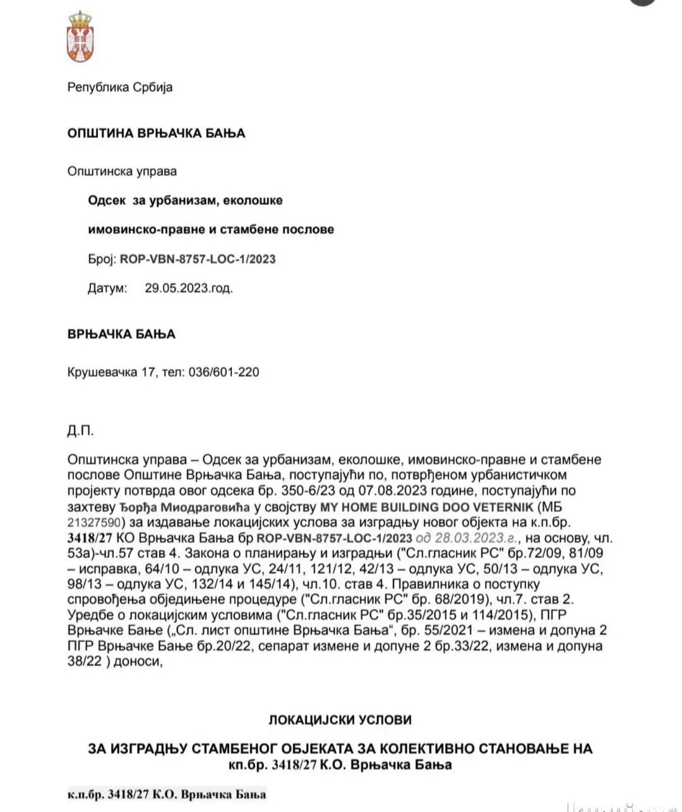 Lokacija za izgradnju zgrade ZA KVADRATE   Vrnjačka Banja 2