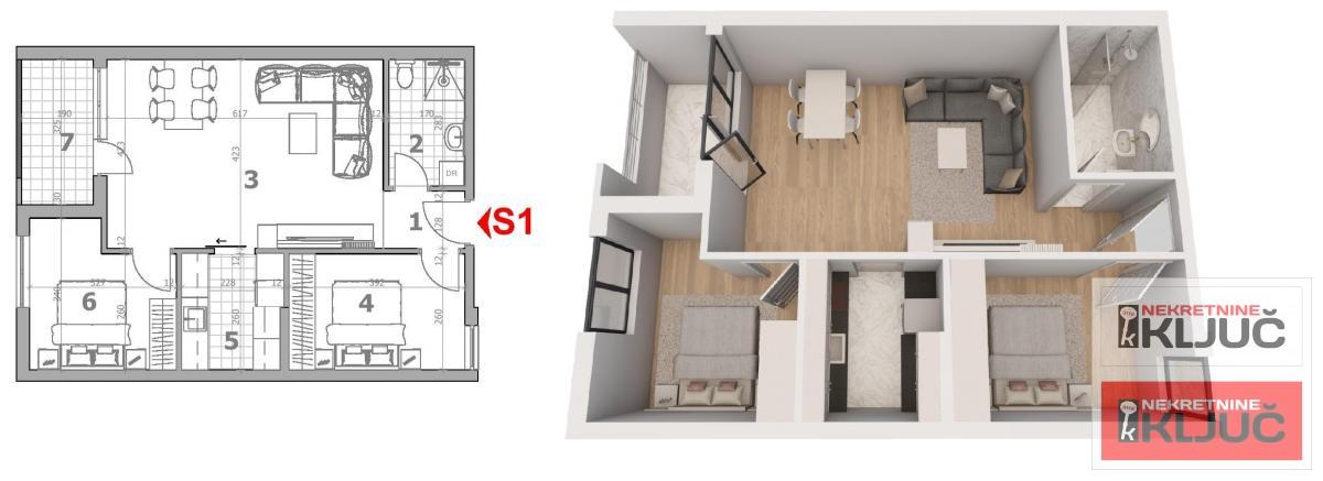 BLIZINA LIPOV GAJA, 60m2, Trosoban sa pdv, Izgradnja 1