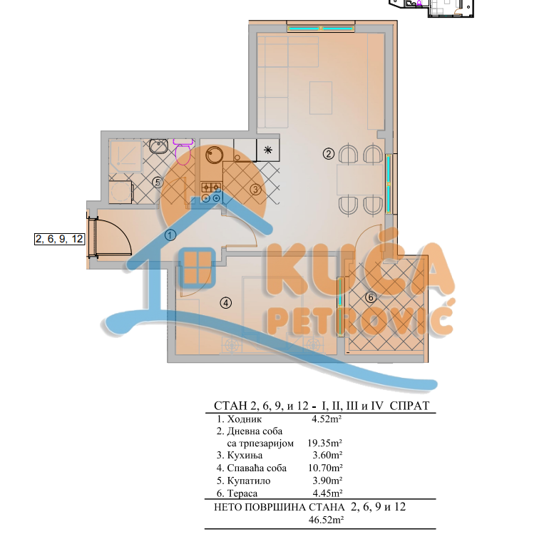 Jednosoban stan, 46.52 m2, Pantelej, Krfska ID: p-014303 4