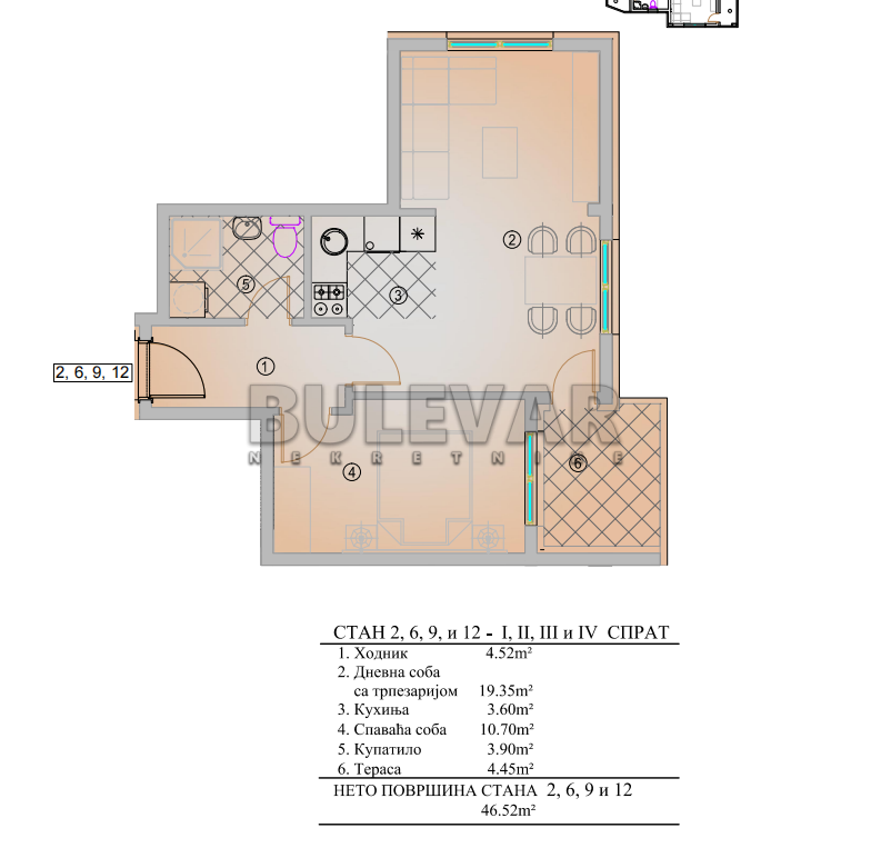 Jednosoban stan, 46.52 m2, Pantelej, Krfska ID: p-014303 4