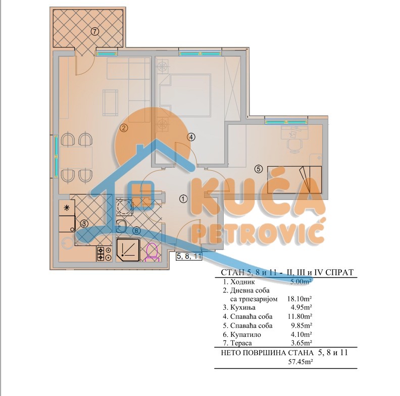 Dvosoban stan, 57.45 m2, Pantelej, Krfska ID: p-014315 4