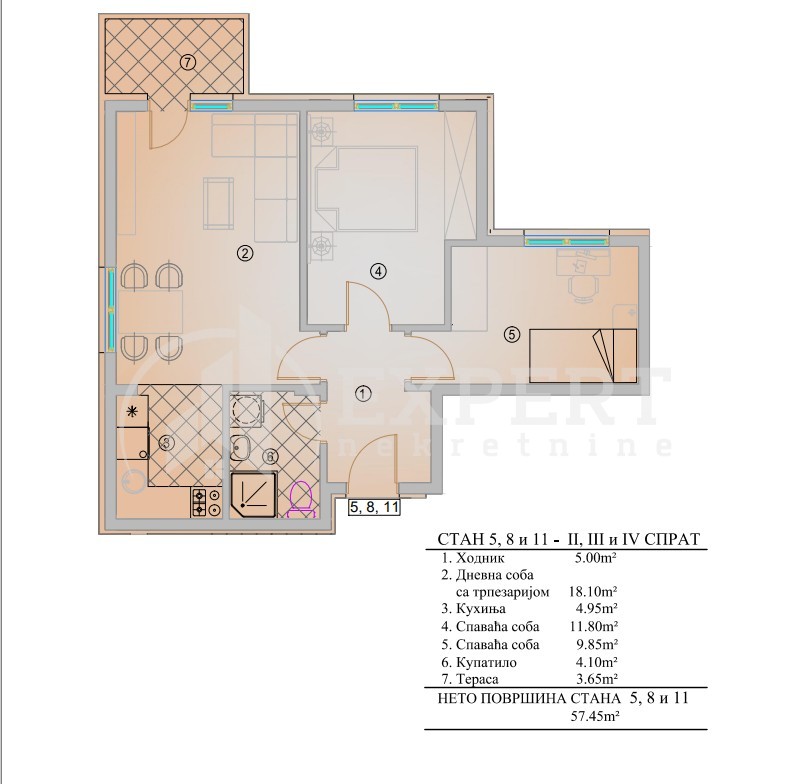 Dvosoban stan, 57.45 m2, Pantelej, Krfska ID: p-014315 4