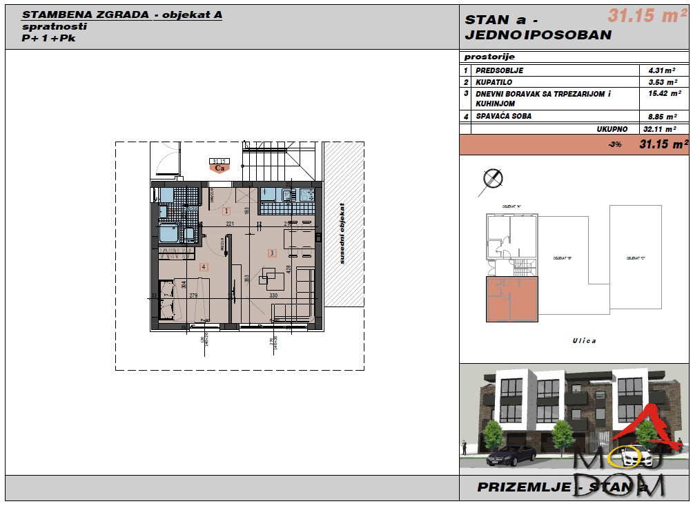 Stan,NOVI SAD,ADICE,kv: 31, € 57750, ID: 1030738 2