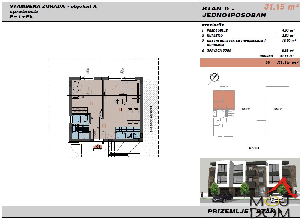 Stan,NOVI SAD,ADICE,kv: 31, € 57750, ID: 1030739 2