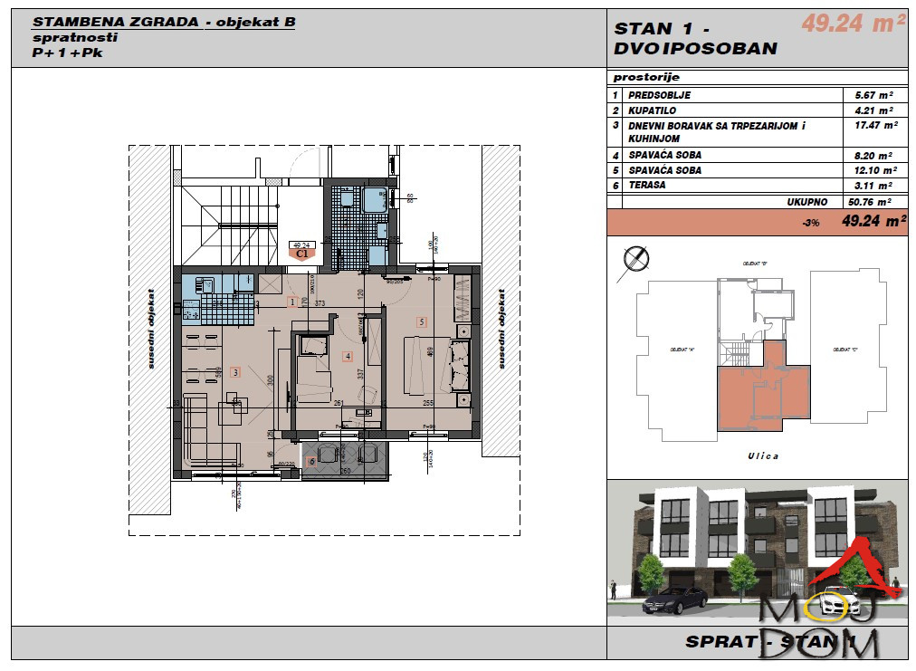 Stan,NOVI SAD,ADICE,kv: 49, € 109050, ID: 1030746 2