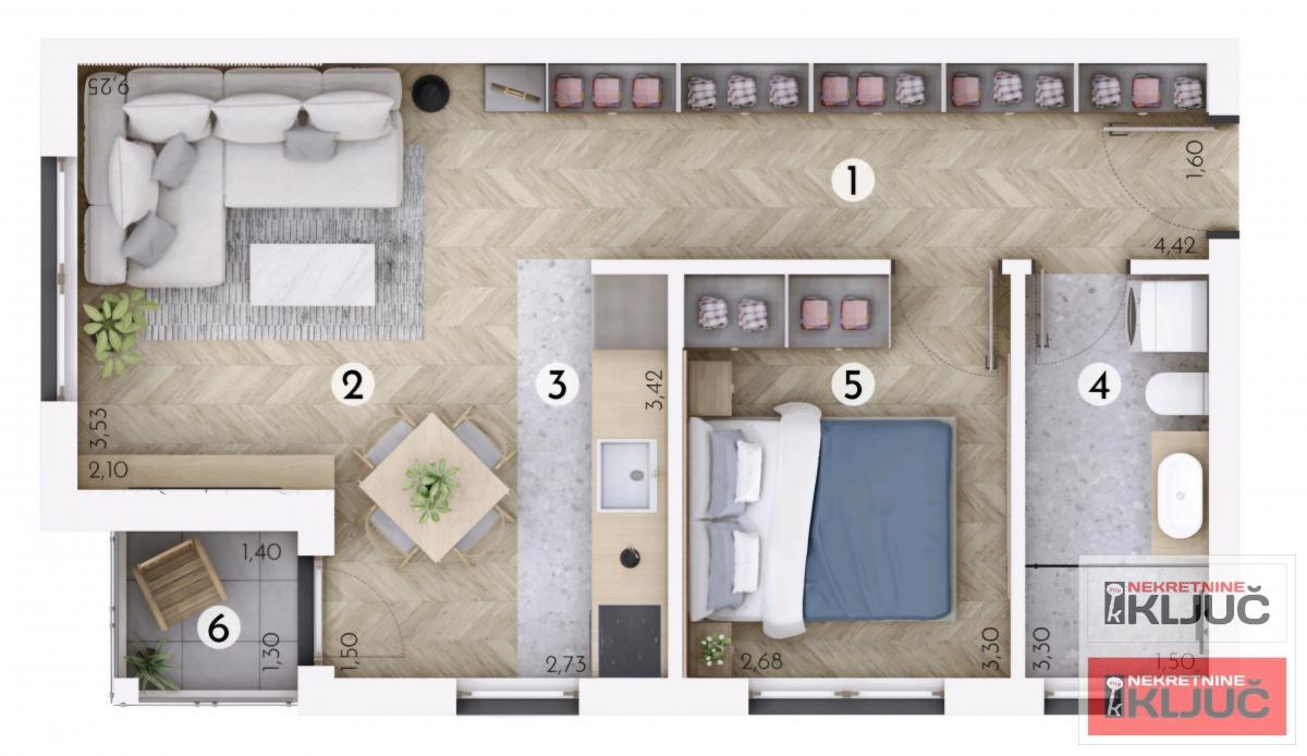 KOD GRAS-A, 42m2, Dvosoban sa pdv, izgradnja 2