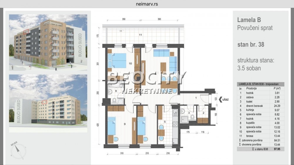 Trosoban stan, 98 m2, Zemun, Radoja Dakića ID: 121027 15