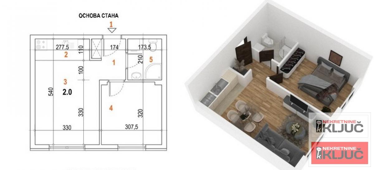 KOD SOMBORSKOG BULEVARA, 34m2, Jednoiposoban sa pdv, Izgradnja 1