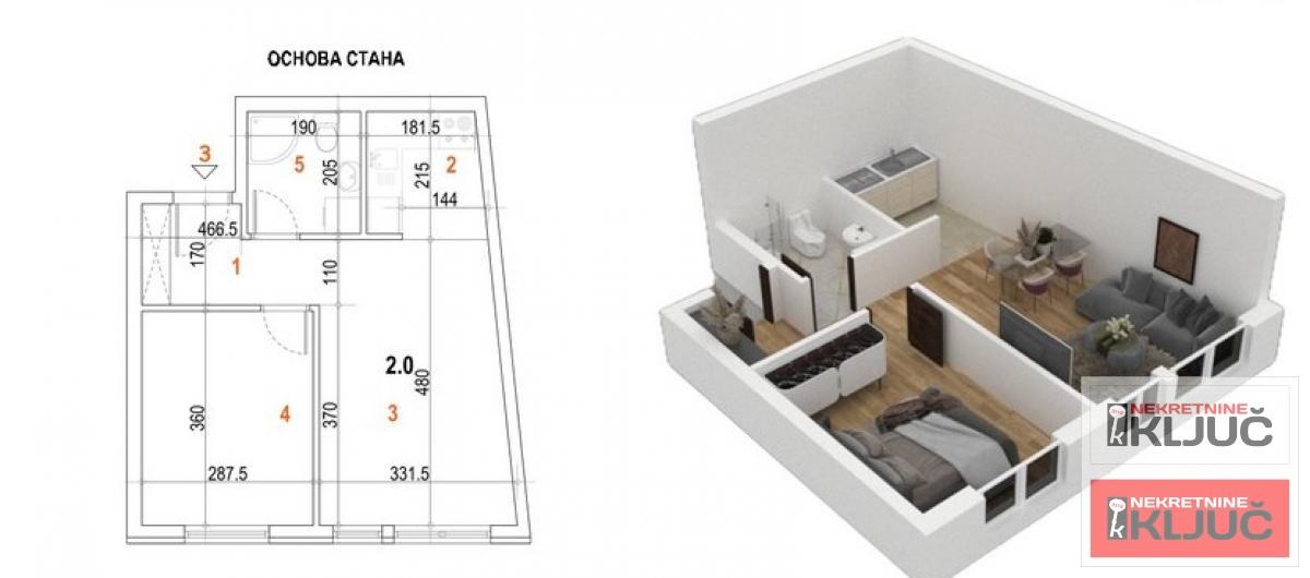 KOD SOMBORSKOG BULEVARA, 37m2, Dvosoban sa pdv, Izgradnja 1