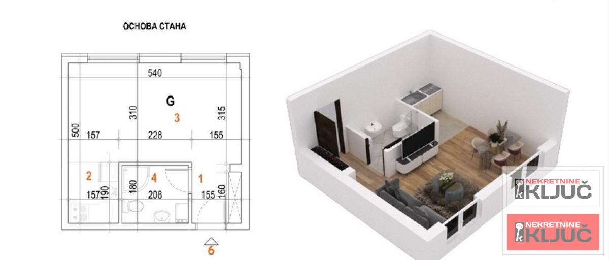 KOD SOMBORSKOG BULEVARA, 26m2, Garsonjera sa pdv, Izgradnja 1