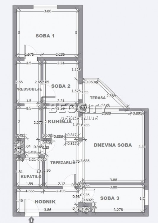 Trosoban stan, 74 m2, Zemun, Prvomajska ID: 121326 2