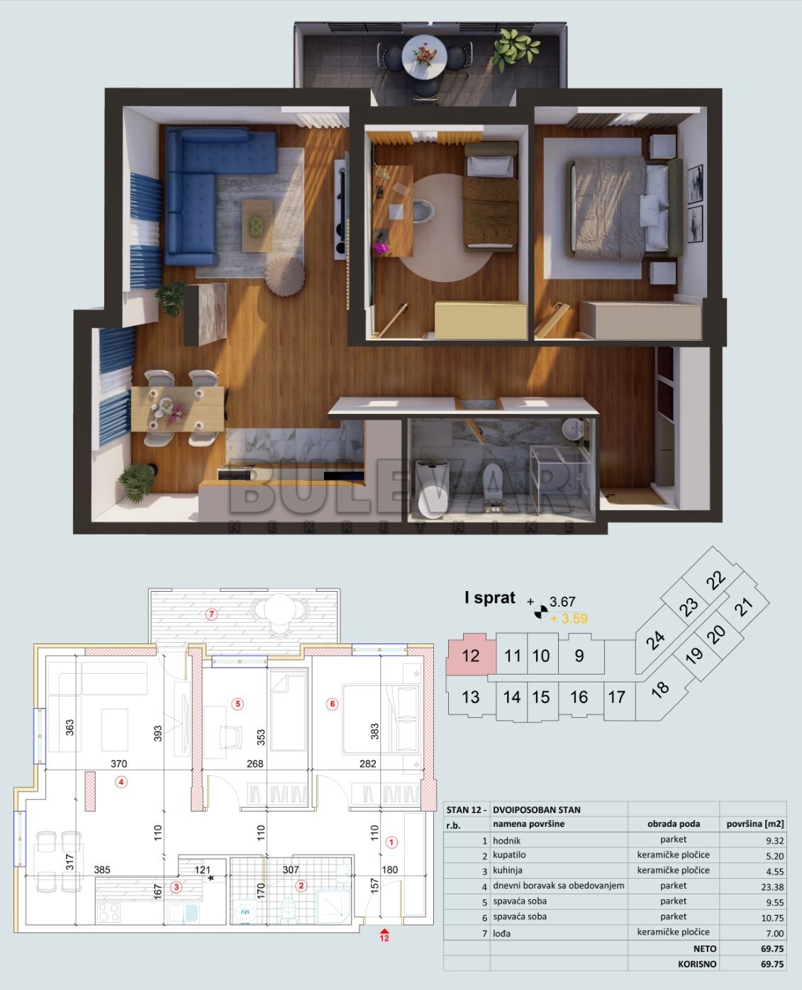 Dvosoban stan, 70 m2, Centar, Bulevar Oslobođenja ID: p-014192 2