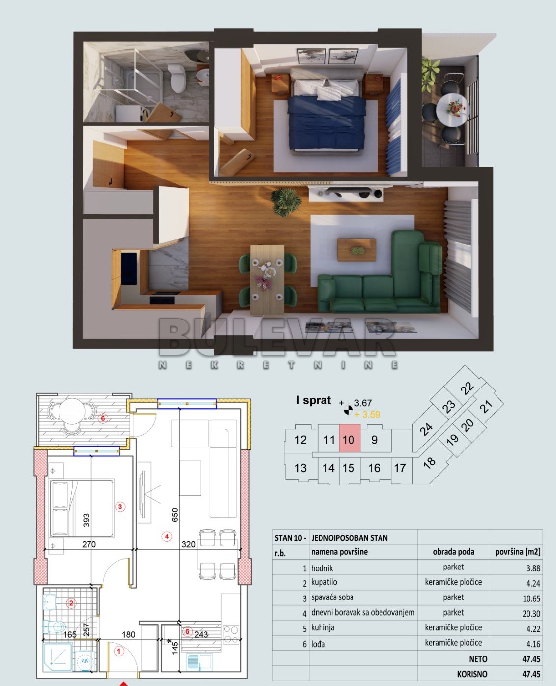 Jednosoban stan, 47 m2, Centar, Bulevar Oslobođenja ID: p-014193 2