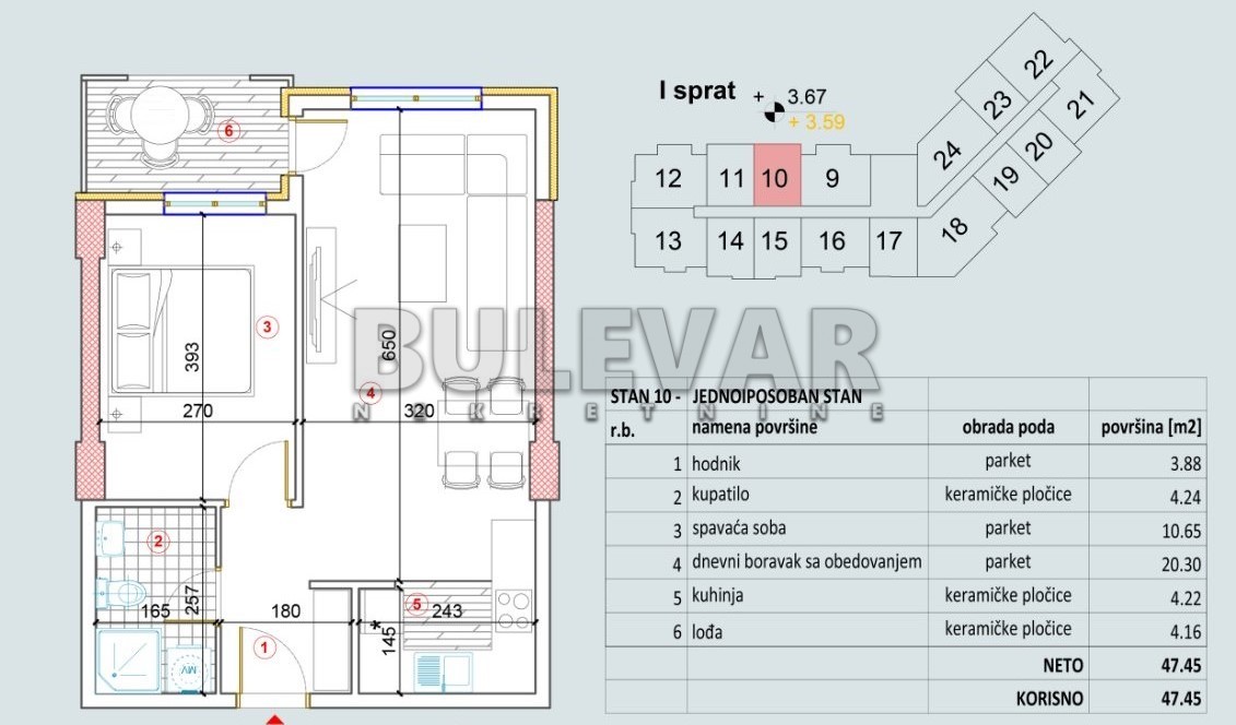 Jednosoban stan, 47 m2, Centar, Bulevar Oslobođenja ID: p-014193 4