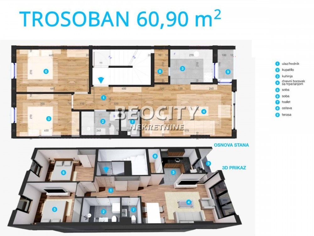 Trosoban stan, 60 m2, Telep, Heroja Pinkija ID: 122662 1