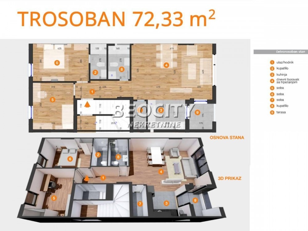 Trosoban stan, 72 m2, Telep, Heroja Pinkija ID: 122674 1