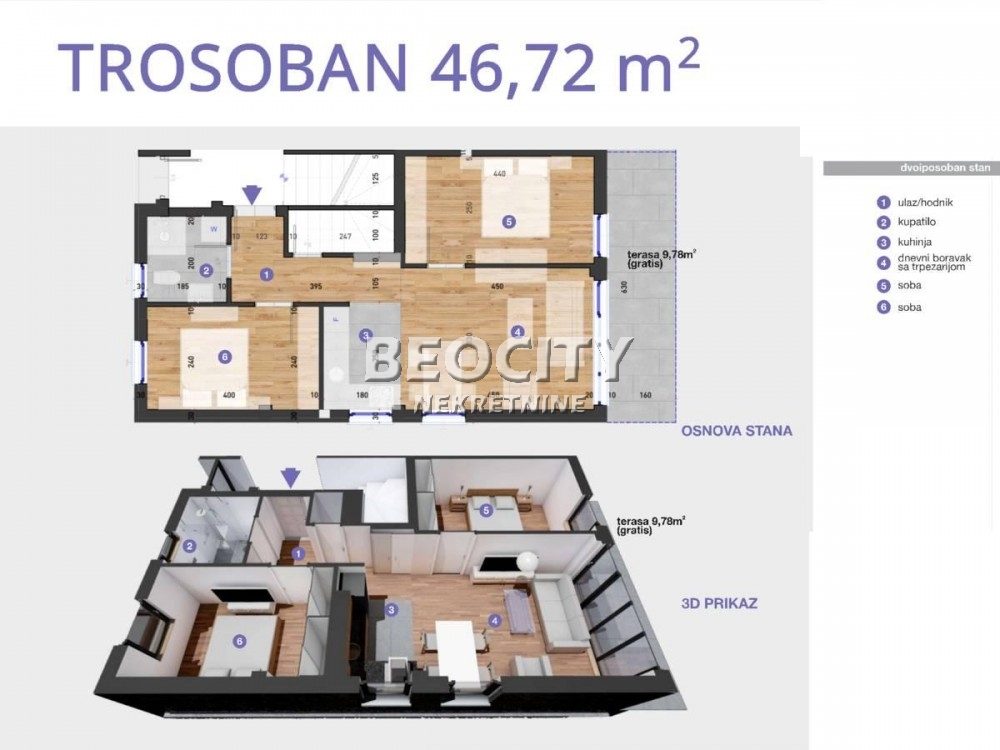 Dvosoban stan, 47 m2, Telep, Heroja Pinkija ID: 122672 1