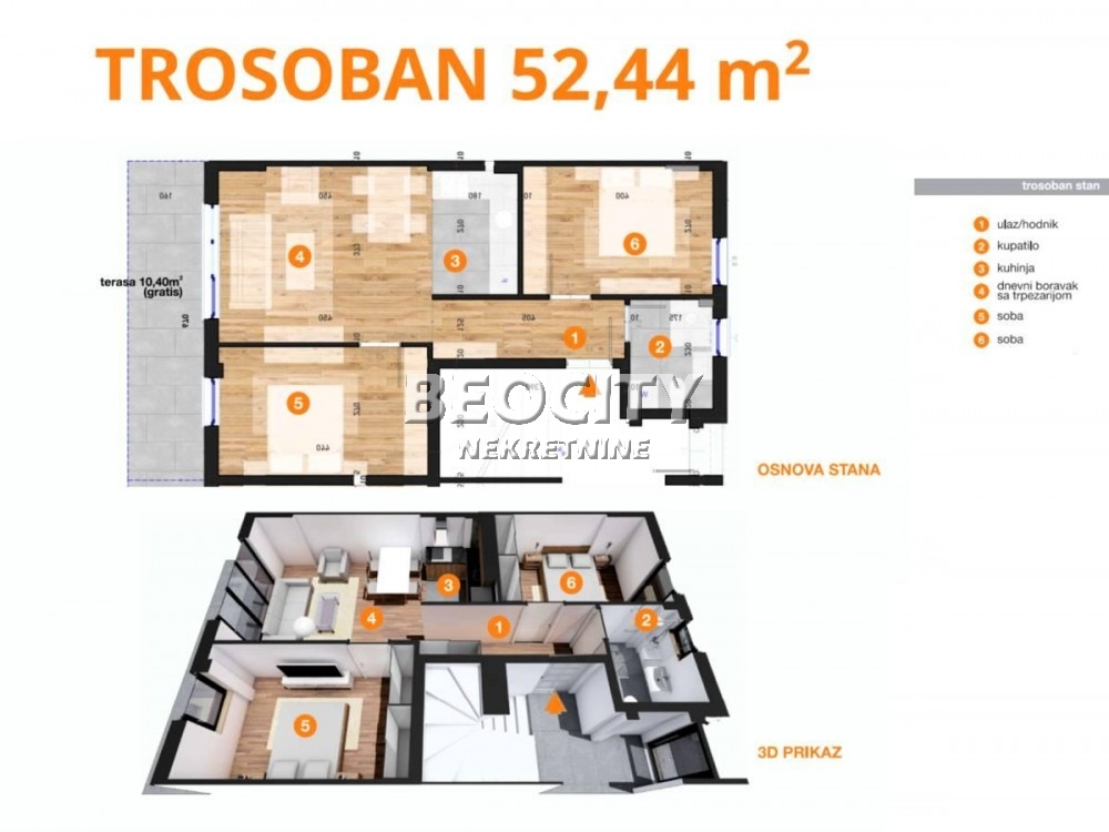 Trosoban stan, 52 m2, Telep, Heroja Pinkija ID: 122671 1