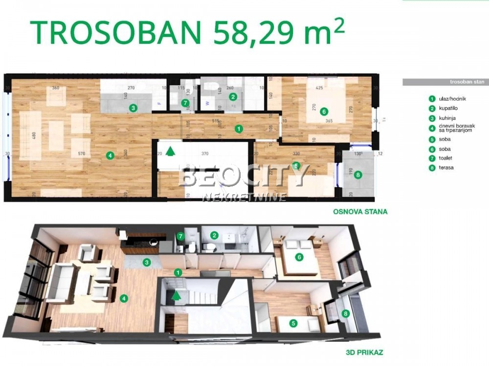 Trosoban stan, 58 m2, Telep, Heroja Pinkija ID: 122673 1